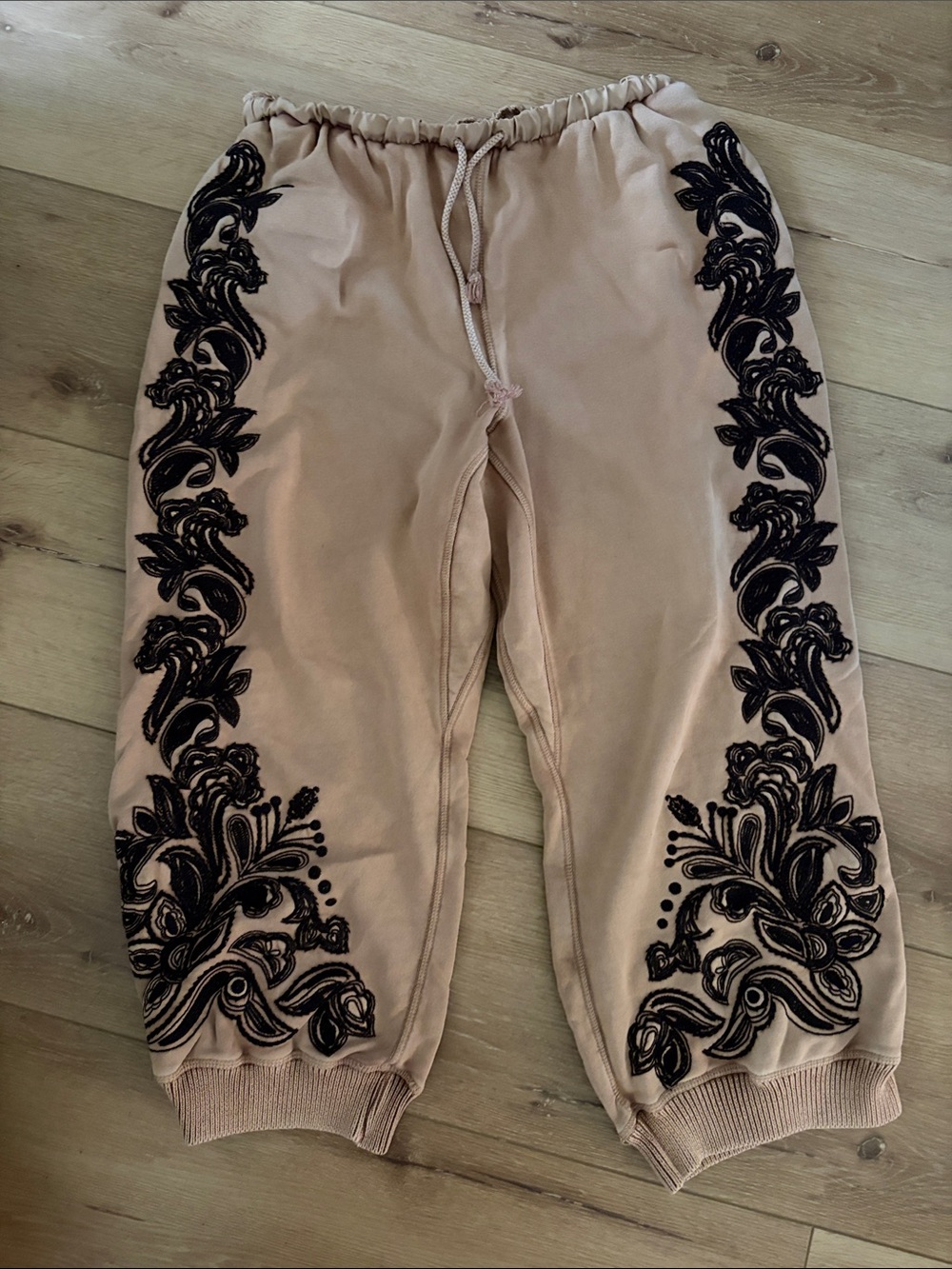 Free People Movement Tan Floral Embroidered Jogger Bottoms